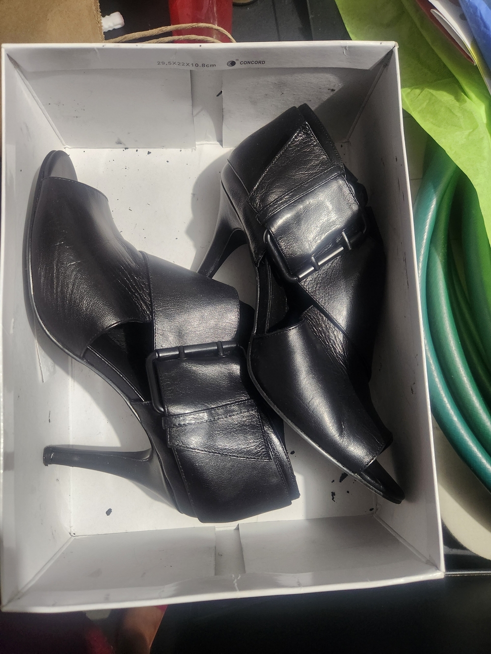 Nine West Black Leather Peep-Toe High Heels with Buckle